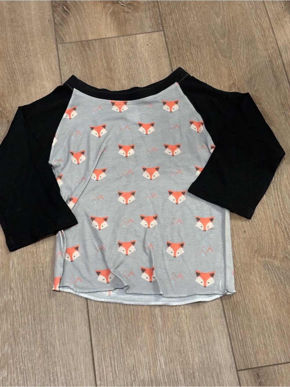 Kids Fox Raglan Long Sleeve Tee - Black Sleeves, Light Gray Body